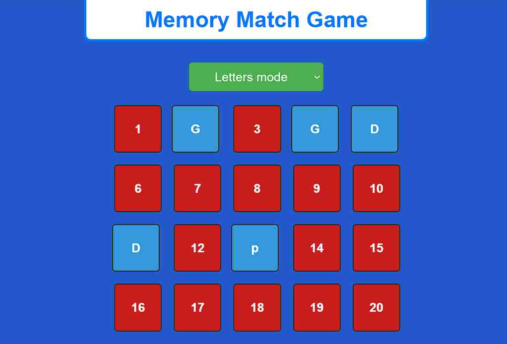 Memory match game